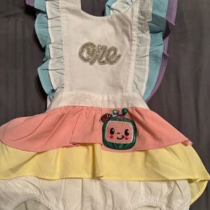 Girls Pastel Ruffle One-Piece Bib Romper with Cute Patch